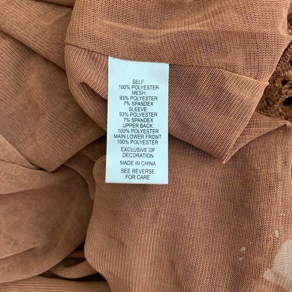 Cactus + Pearl Blouse Women's Rust Brown Large Cowl Neck Lace Overlay NWT - Picture 9 of 10